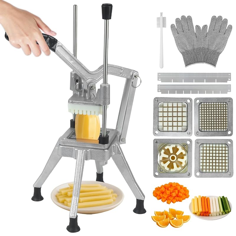 Lever-Action Commercial Vegetable Chopper with 4-Blade System – 1/4" Fine Cut, Stainless Steel Fry Cutter