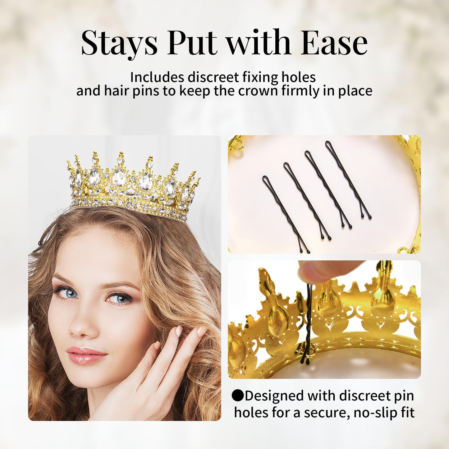 Onedor Gold Crown for Women Crystal Rhinestone Tiara Queen Headpiece for Wedding Prom Pageant Birthday Princess Theme Costume Party Hair Accessories and Cake Topper Decoration