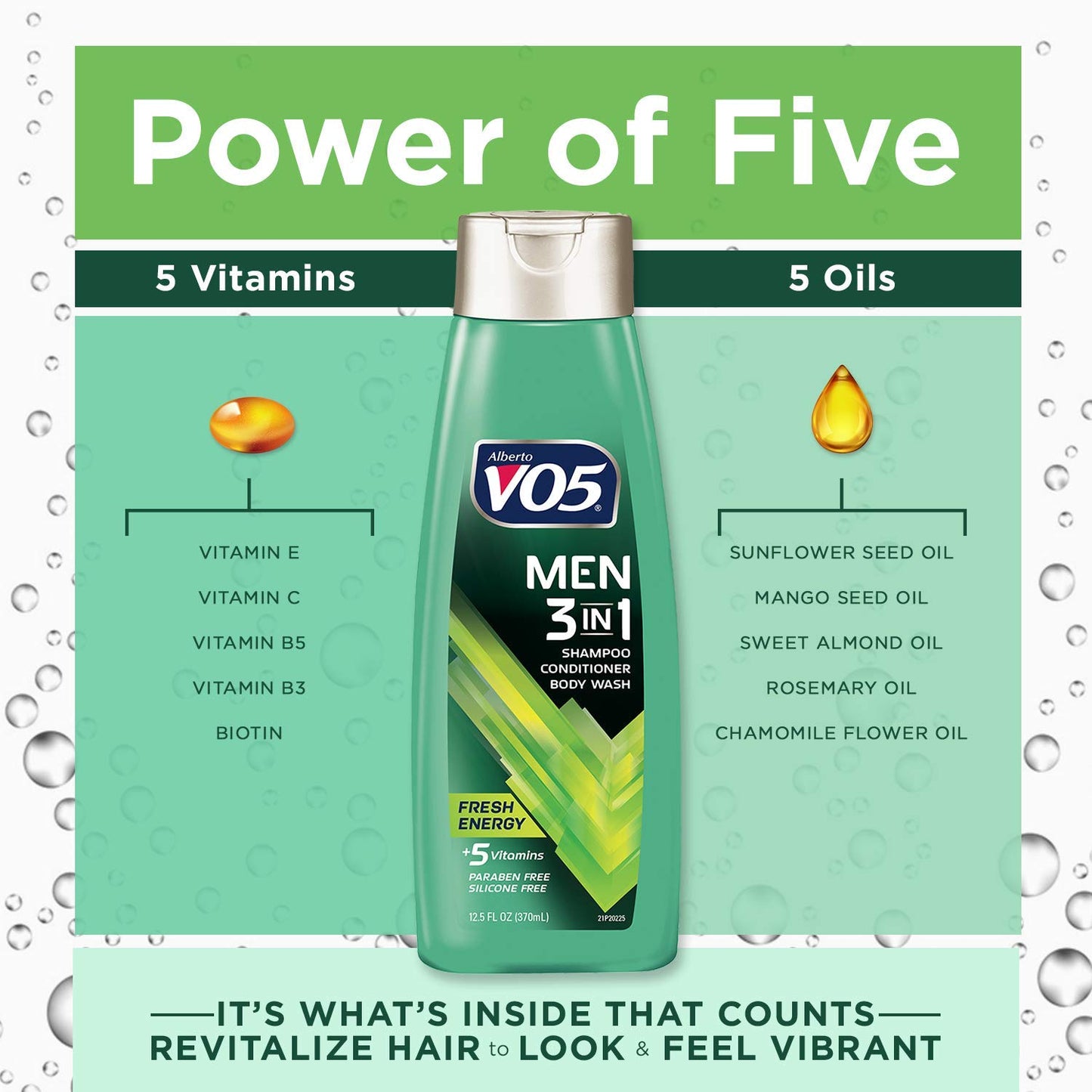Alberto VO5 Mens 3-IN-1 Shampoo Conditioner and Body Wash - 12.5 Oz - Fresh Energy - 5 Essential Vitamins to Help Nourish and Hydrate Your Hair and Skin- Vitamin A, H, C, B5 and B3, multi (11304)