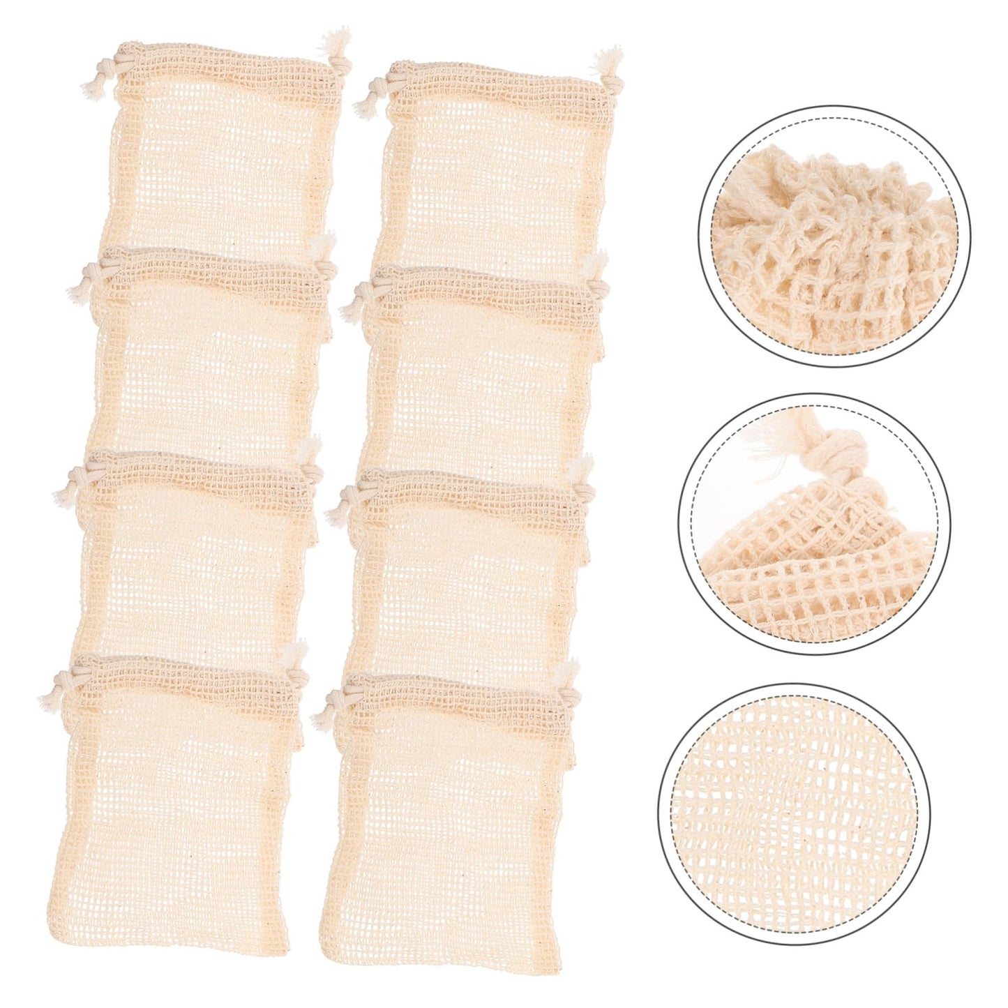 Hoement 8pcs Cotton Soap Storage Bags Drawstring Foaming Pouches for Bathing Exfoliating Mesh Soap Holders Convenient Shower Accessory for and Easy Drying