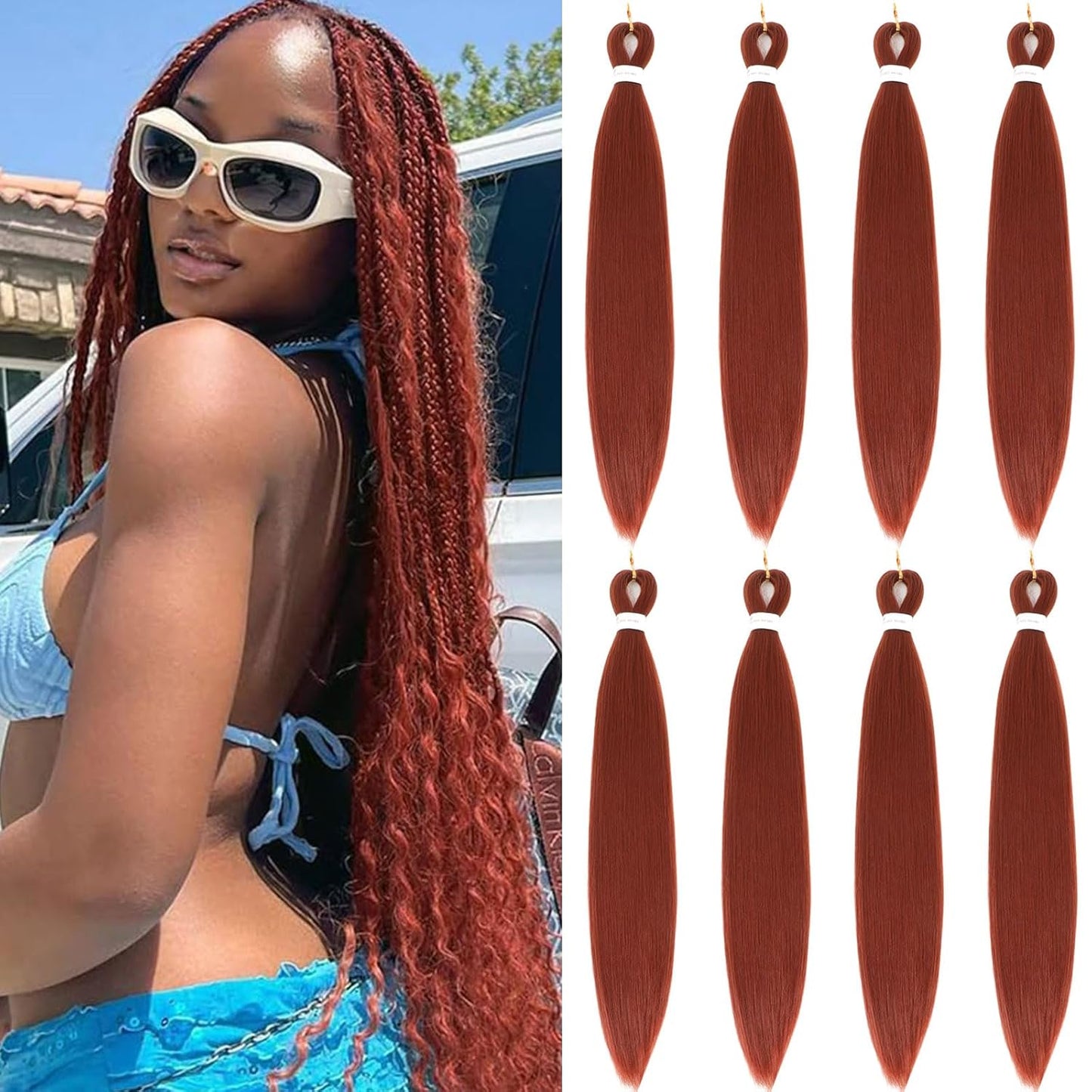 24-Inch Pre-Stretched Braiding Hair - 8 Packs Soft Yaki Texture for Crochet & Twists