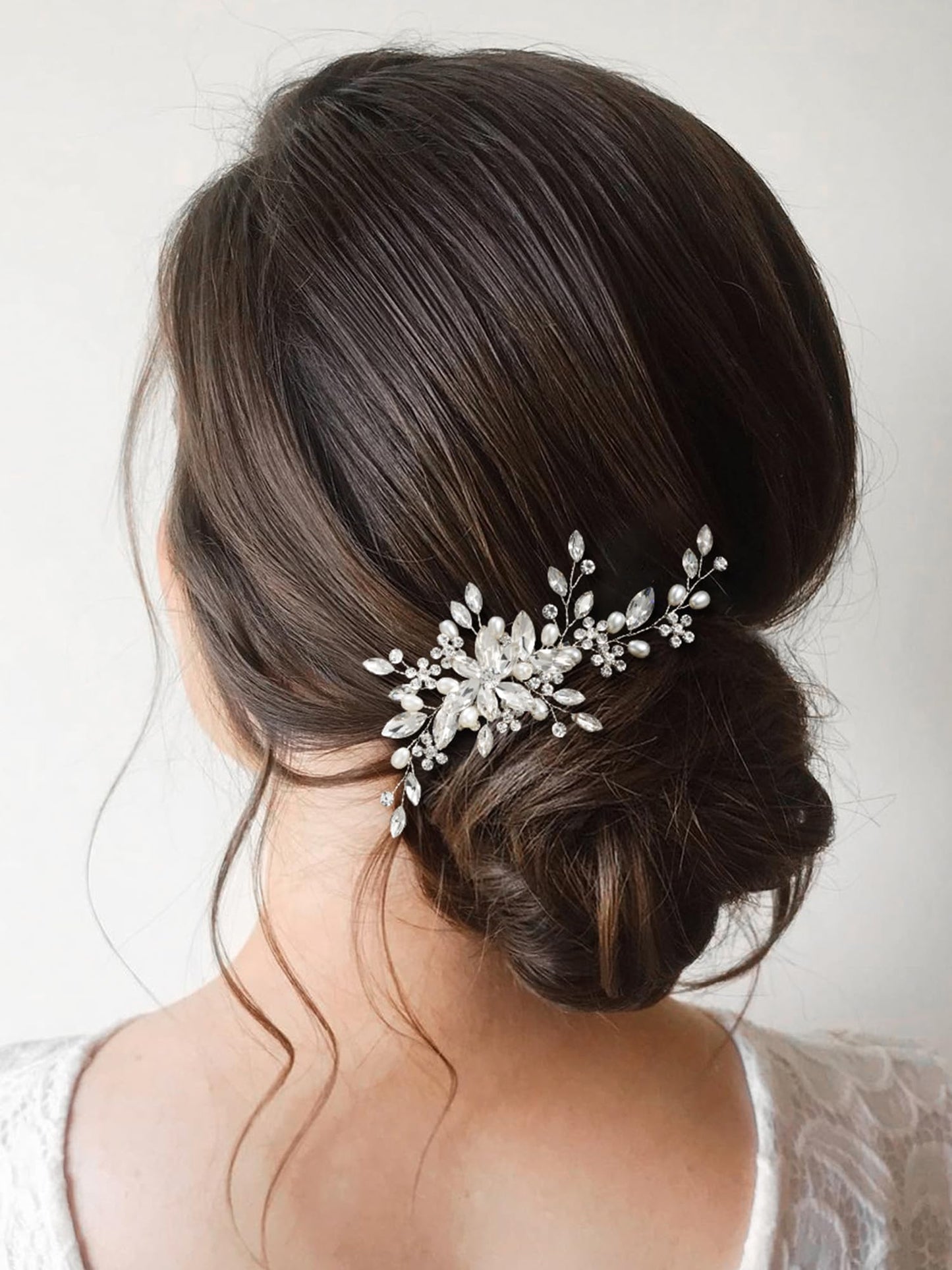 SWEETV Wedding Hair Comb Pearl Bride Hair Pins Flower Hair Piece Rhinestone Bridal Hair Accessories for Women and Girls