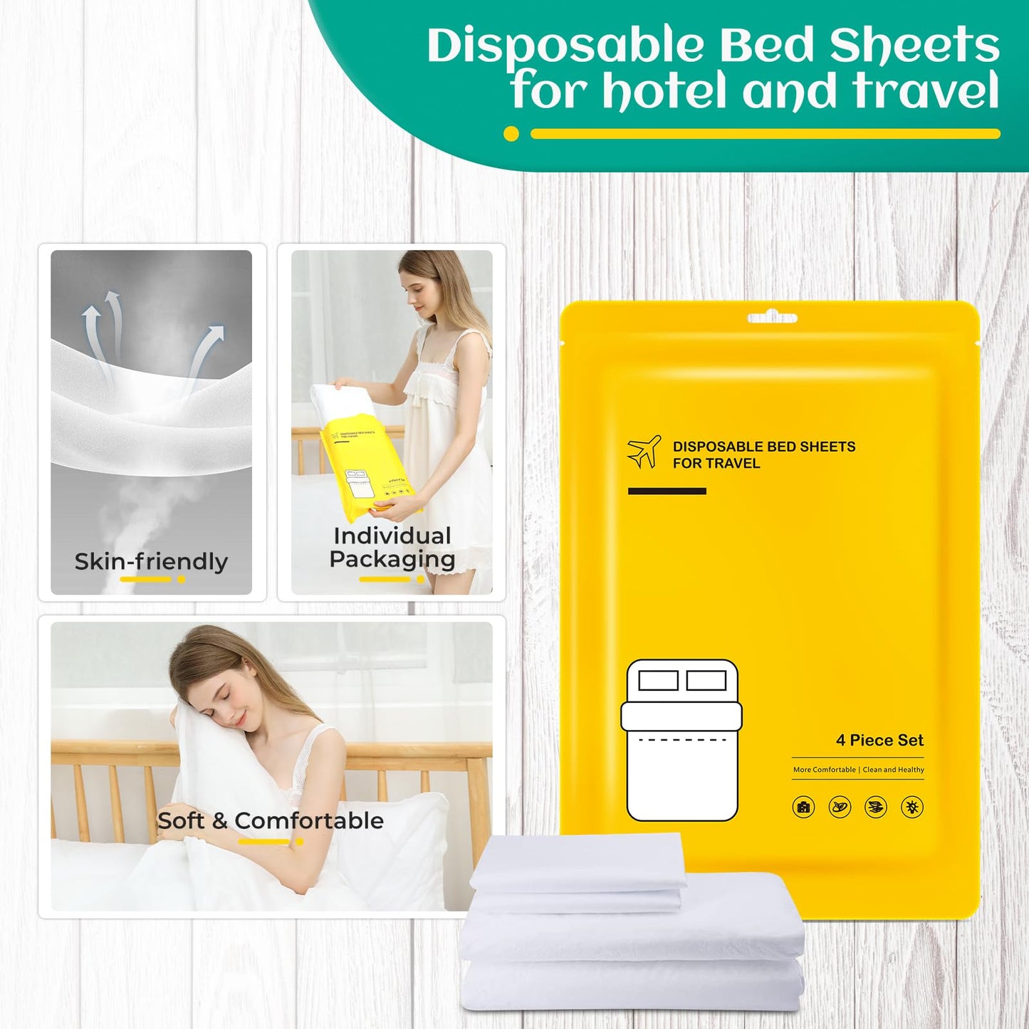 Travel Essentials Disposable Sheet Set - 2 Pack With Quilt Cover and Pillowcase, Portable Bedding for Cruise, Hotel, Camping, SPA