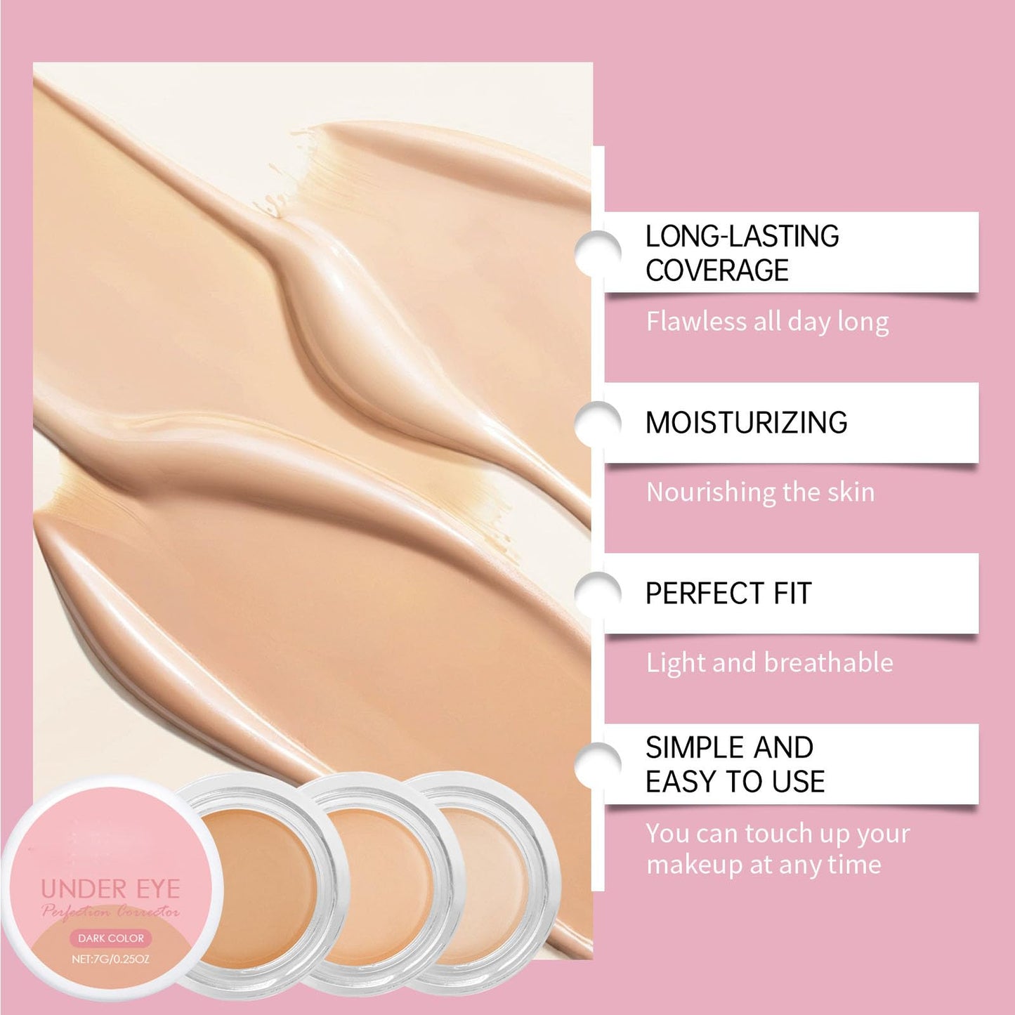 Under Eye Brightener, Brightening Cream Concealer, Under Eye Perfection Corrector, Full Coverage Under Eye Concealer Moisturizing Smooth Waterproof for Dark circles 2pcs (Natural)