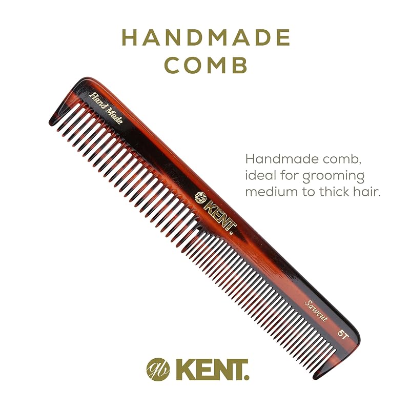 Kent 5T 6.6 Inch Double-Tooth Hair Dressing Comb, Tortoise Shell Finish, 3 Pack