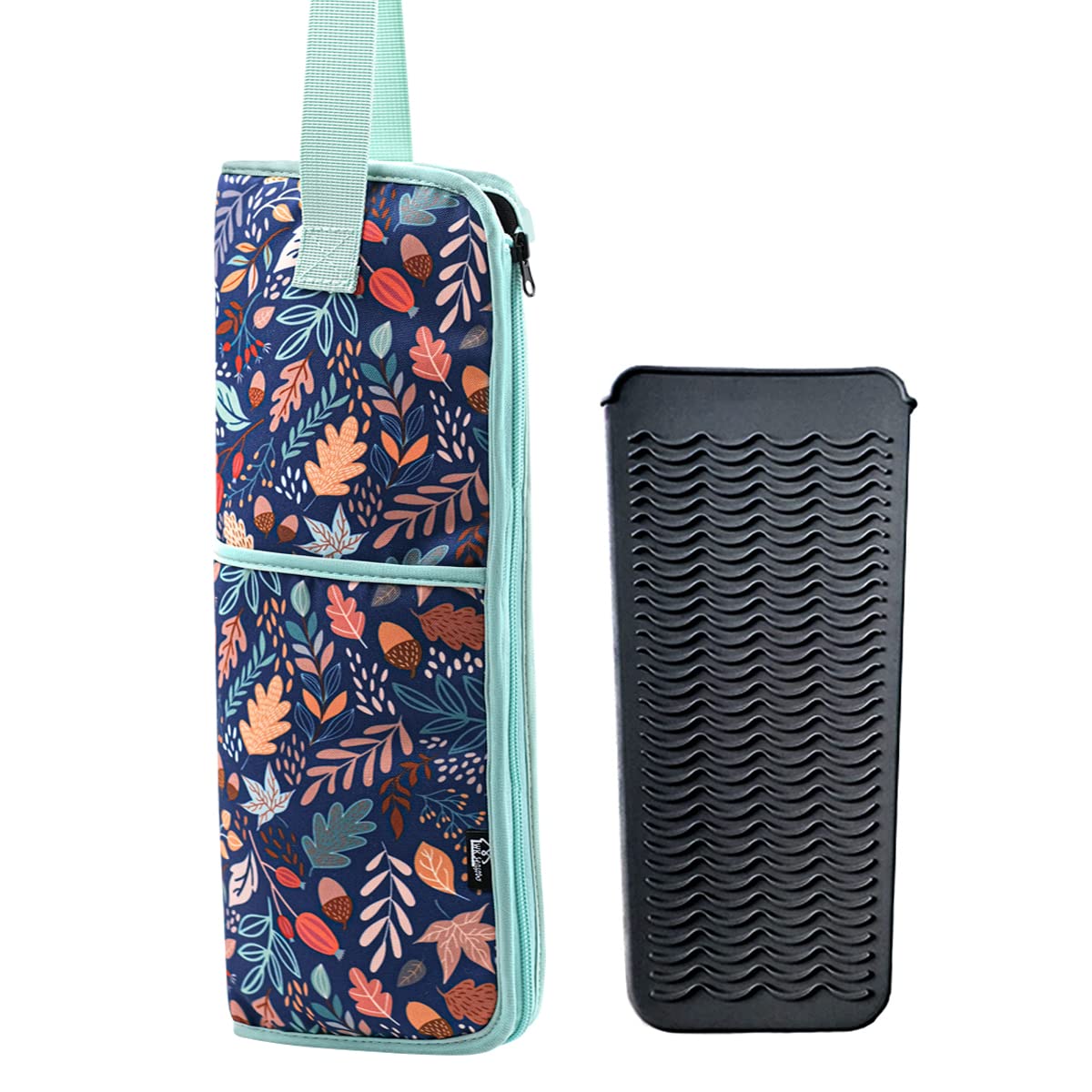 2 Pieces Hair Flat Iron Case Holder Canvas Bag Heat Resistant Curling Iron Silicone Straightener Holder Mat for Hair Tools Curling Iron Organizer Bag (Floral print)