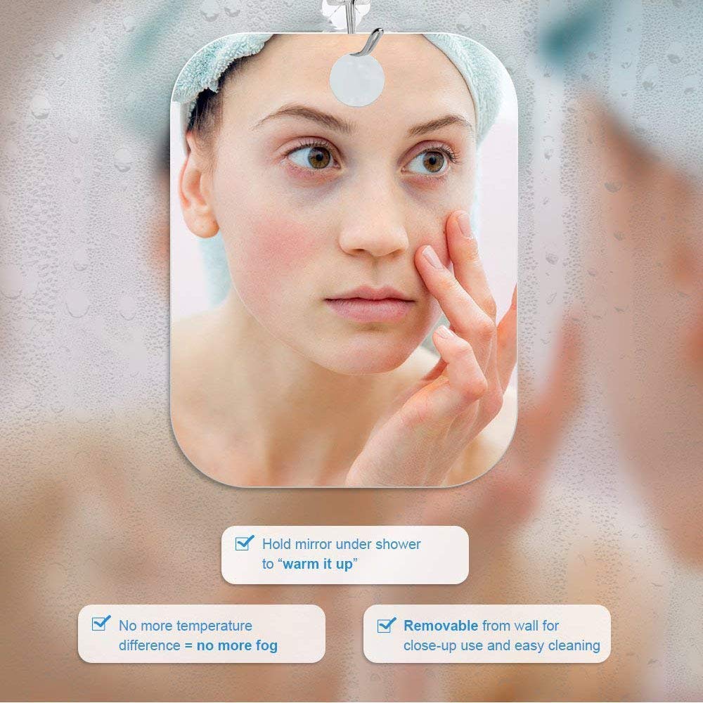 APHUIME XoYo-Large Fogless Shower Mirror （11inX7.48in）, Includes 1 Adhesive Hooks, Anit-Fog Shower Mirror, Shower Makeup Shave Mirror, Frameless Shower Mirror, Wall Hanging Mirror (Large, 1 Pack)