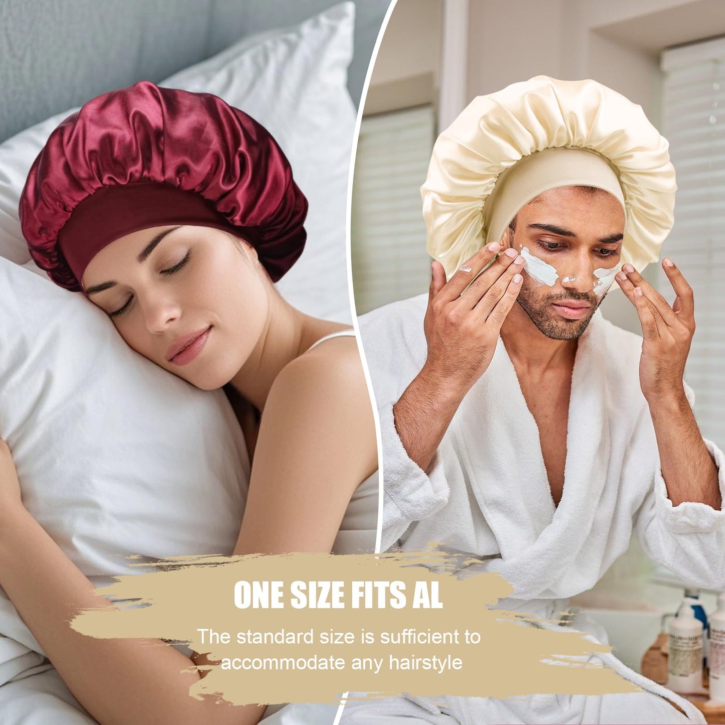 Doitory Satin Silk Bonnet for Sleeping, Soft Satin Lined Hair Bonnet for Women, Double Layer Sleep Nightcap for Natural & Curly Hair