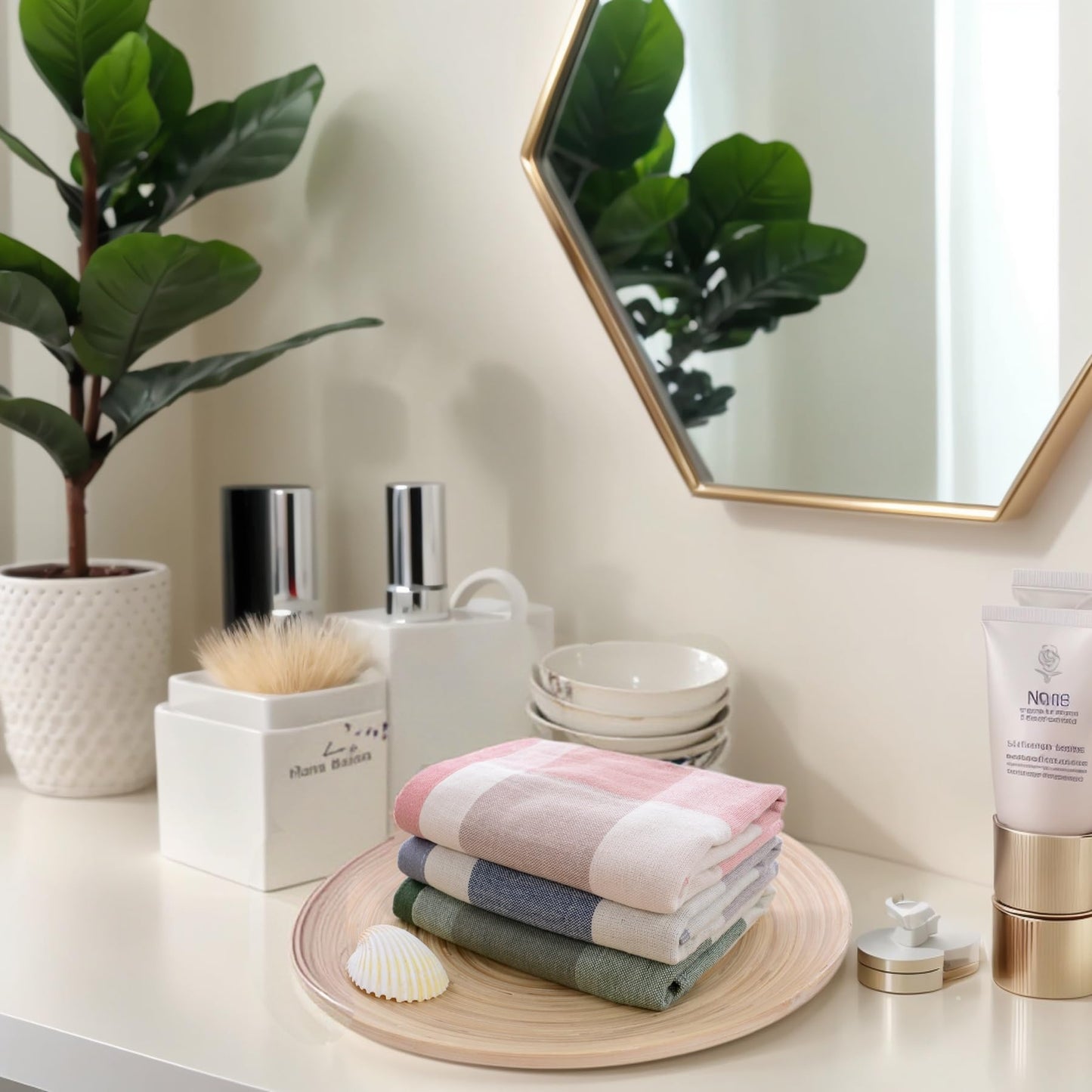 kimteny 6 Pack 100% Cotton Washcloths, Dual-Sided Design (Terry + Gauze) Facecloths, 13x13 Inch Ginghqm Washrags, Soft & Skin-Friendly, for Bathroom, Kitchen & Household (Blue, 13x13 Inches)