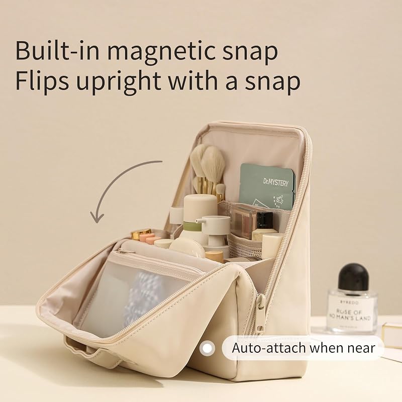 Foldable Magnetic Makeup Bag with Compartments - Large Capacity Travel Organizer (Mist y Pink) Variation of THIS listing
