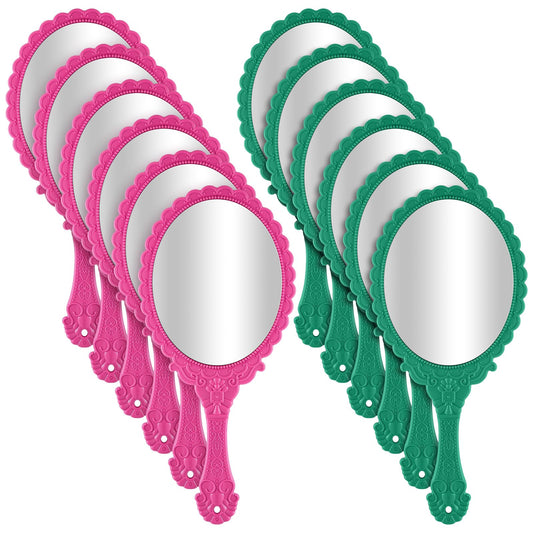 Domensi 12 Pcs Pink and Green Mirrors Witched Party Favor Vintage Embossed Handheld Oval Mirrors for Party Supplies Essentials