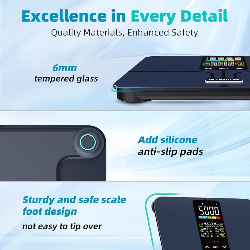 Lepulse No App Body Fat Scale, 500lb Smart Scale with Large 5.44" Display - Dark Blue