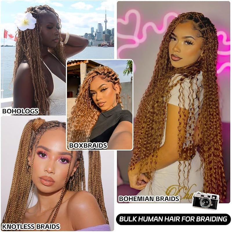 27 Blonde Boho Curly 120g 3 Bundles 20in Human Hair for Braiding - Variation #27+Curly+20 Inch
