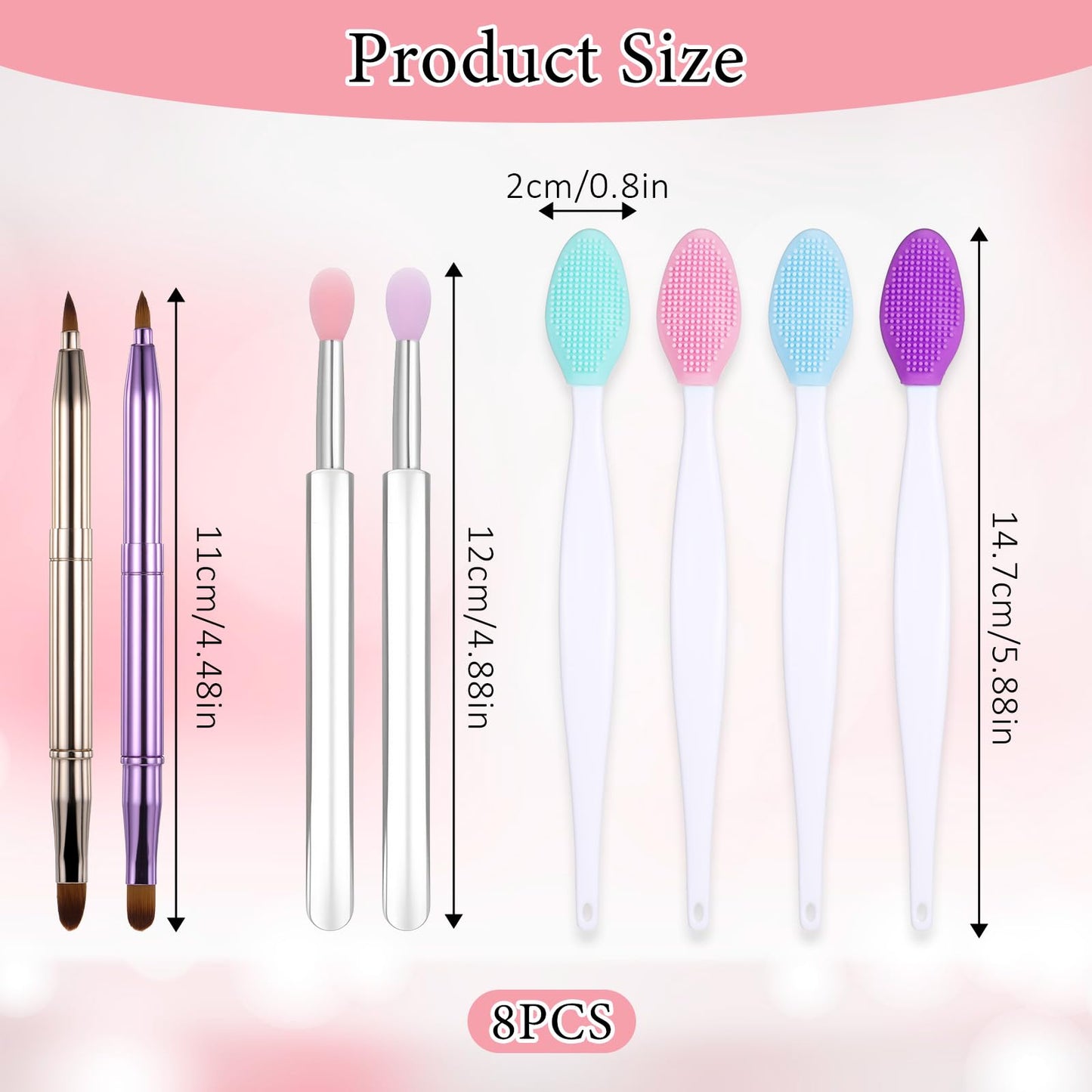 8 Pcs Retractable Lip Brush Set,Silicone Lip Scrubber Exfoliator Tool Soft Cleaning Double-Sided Mini Exfoliating Brush