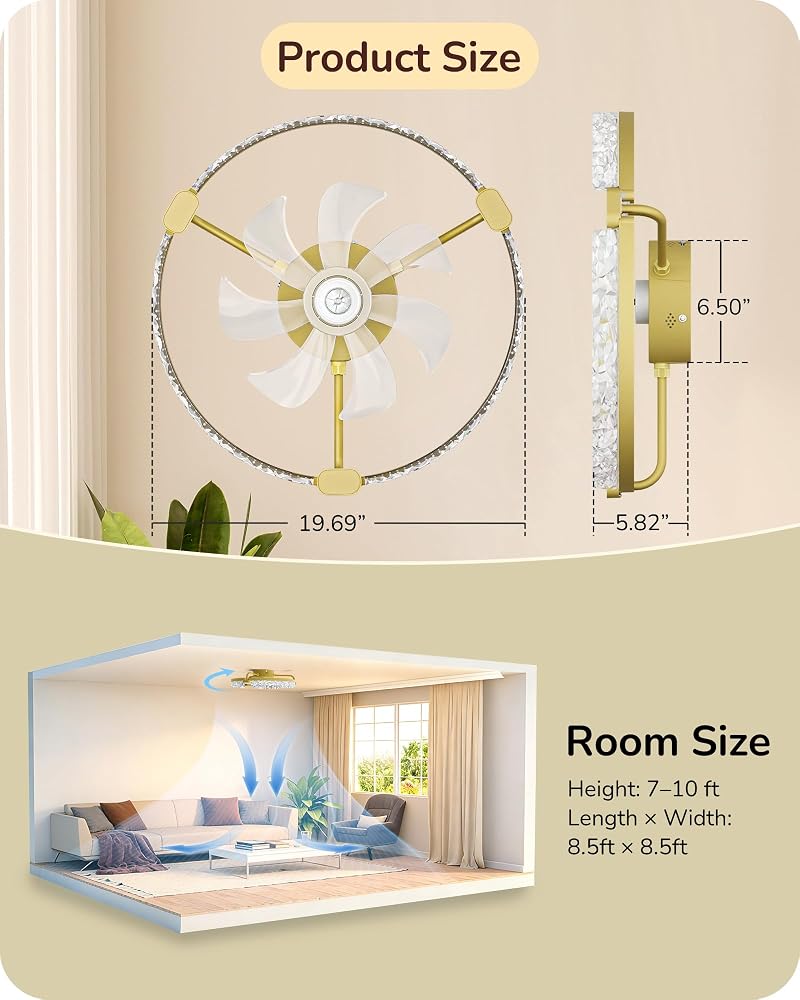 Edishine 20'' Ceiling Fan with Light - Low Profile Flush Mount, Gold Variation