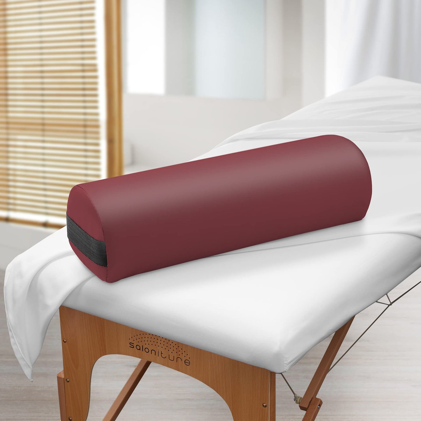 Saloniture 3/4 Jumbo Round Massage Table Bolster Pillow Pad - 26 x 9 x 6-1/4 Inch - Burgundy