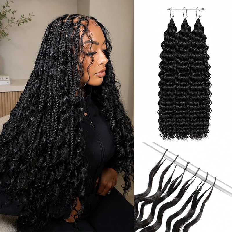 16 Inch Feather Crochet Hair for Black Women - Deep Wave Miracle Knots, 1B Natural Black, 60 Strands