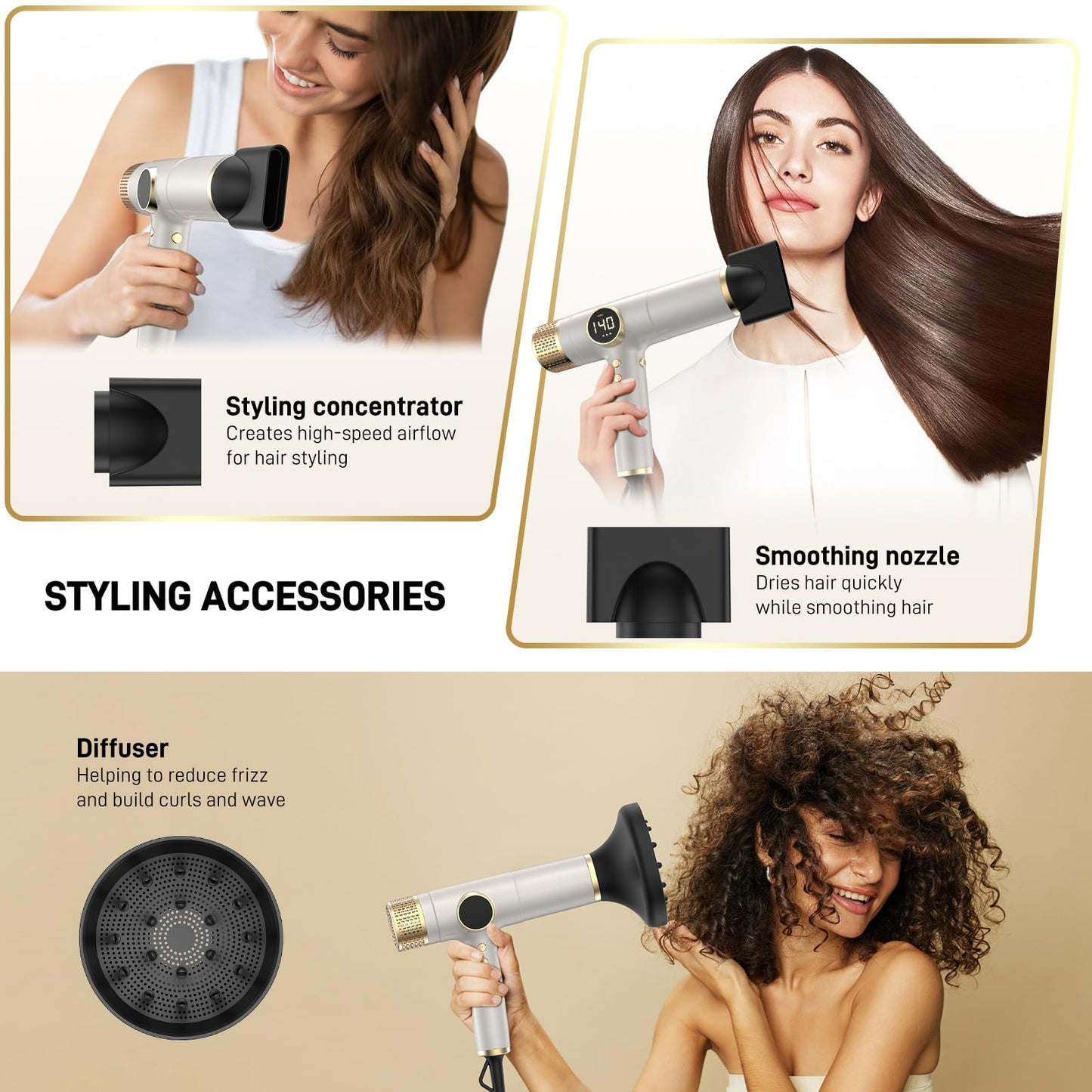 Dual Voltage Travel Hair Dryer with Diffuser - 2000W Professional High-Speed Ionic Blow Dryer for Women, Fast Drying, Low Noise, Lightweight, No Heat Damage, European Travel 110V-120V/220V-240V