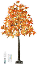 6FT 130 LED Lighted Maple Tree with 13 Branches, 260 Leaves, 13 Acorns - Remote, 8 Modes, Timer, Outdoor Autumn Decor (Variation: 6ft-130led-1pack)