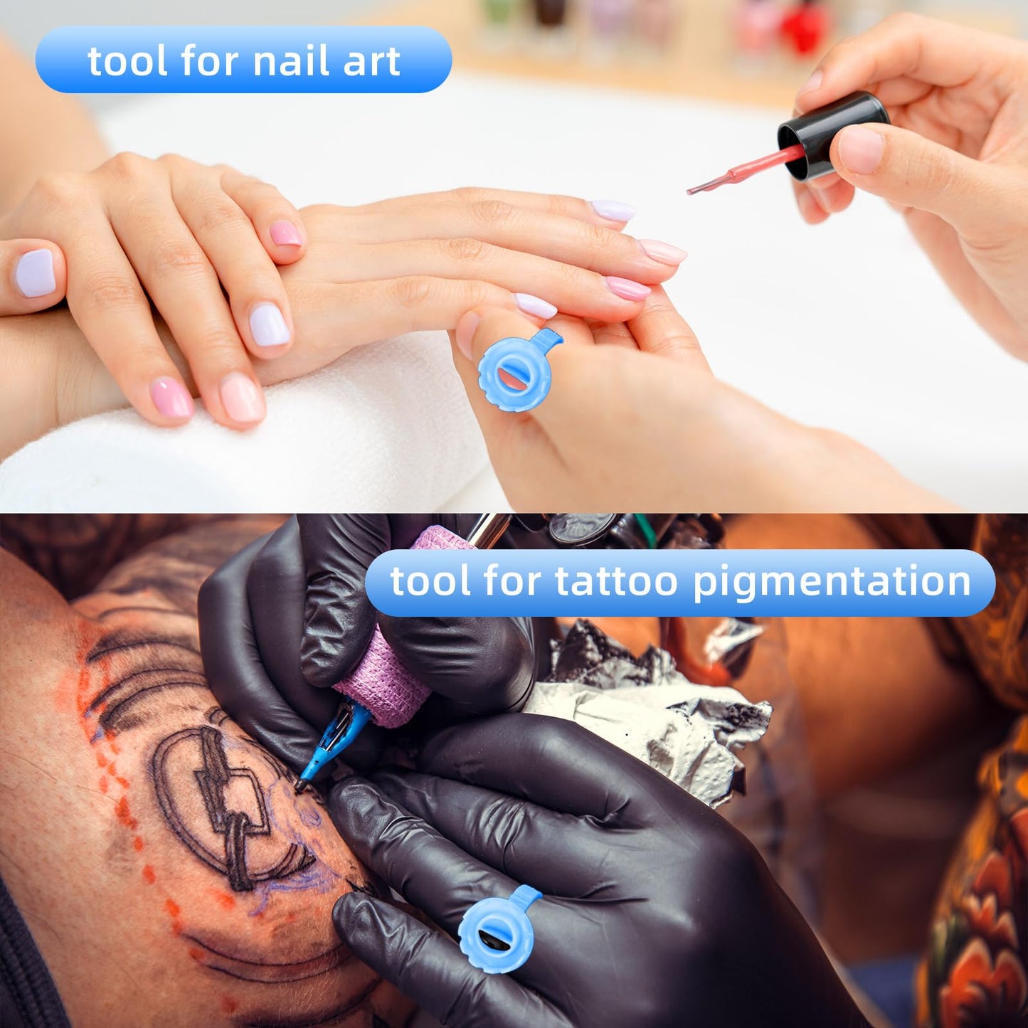 300PCS Blue Glue Rings for Eyelash Extension,Lovely Round Rings for Lashes,Disposable Lash Glue Holder for Lash Extension Makeup Plastic Nail Supplies (Blue-r, Round - shaped)