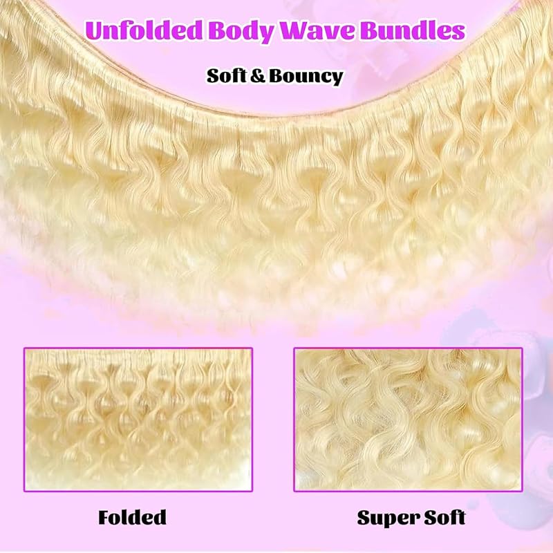 613 Blonde Body Wave Human Hair Bundles 16 Inch 100% Unprocessed Brazilian Virgin 14A Grade – 1 Bundle