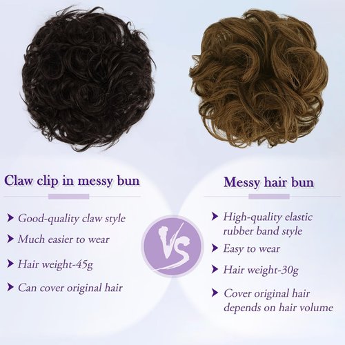 RUWISS Large Messy Bun Hair Piece with Claw Clip Human Hair Bun Wavy Curly Chignon Hair Bun Extensions Tousled Updo Hair Pieces for Women Claw Clip Ponytail Hair Scrunchies for Women, Brown Black