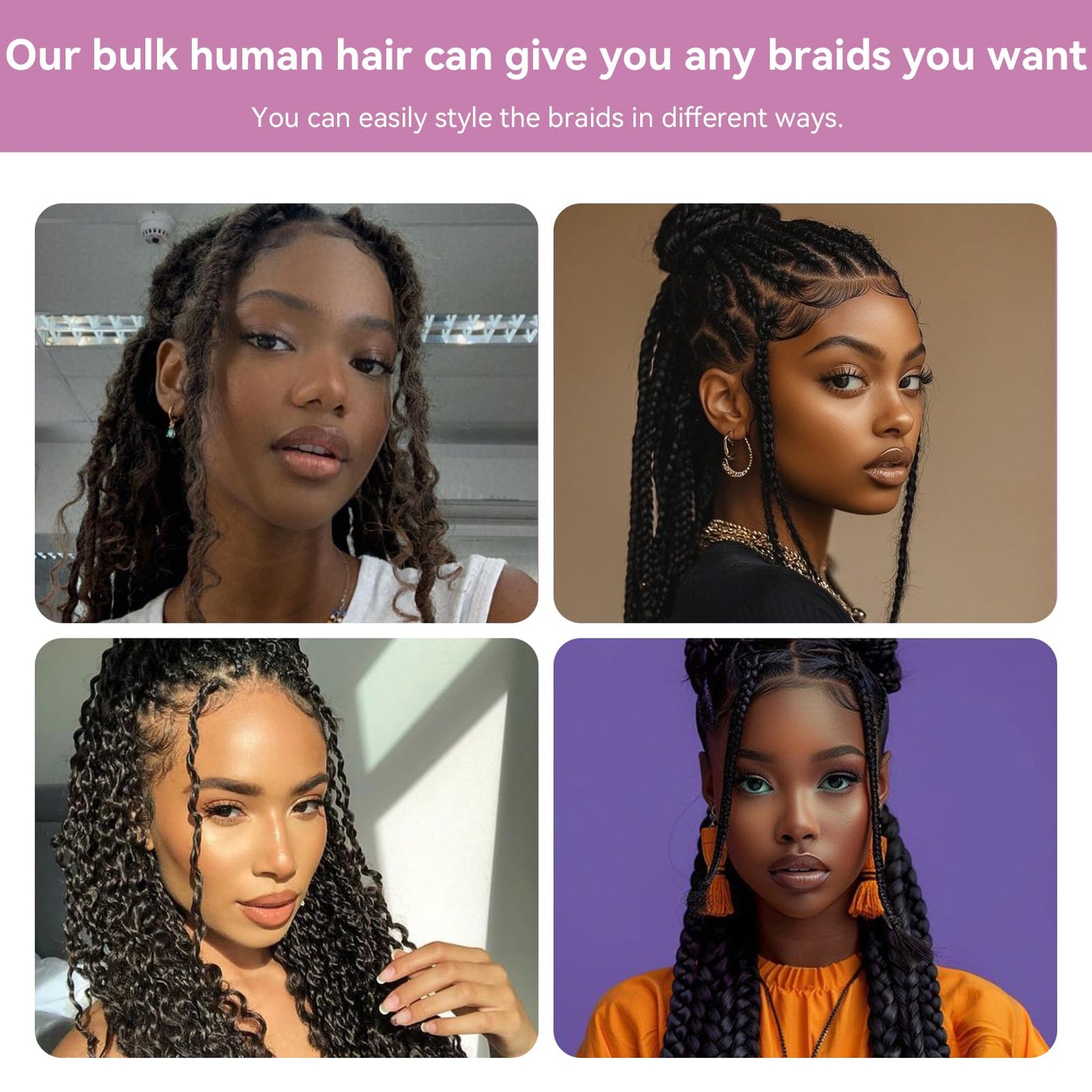 Human Braiding Hair for Boho Braids Human Hair 50g 1 Bundle 26 Inch 12A Deep Wave Boho Hair for Braiding No Weft Natural Color Bulk Human Hair