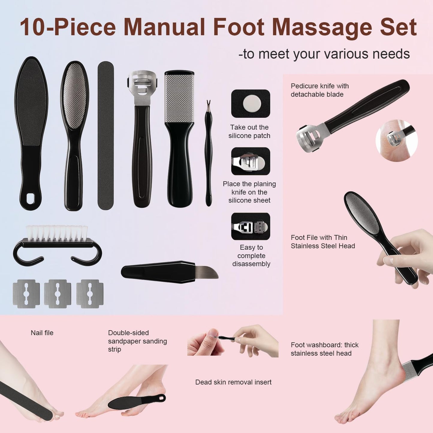 4.8 in Longer Electric Foot Callus Remover, Adjustable Speed Pedicure Tools for Feet with 60 Sanding Pads, Foot Scrubber File, Heel Scraper for Cracked Heels Black