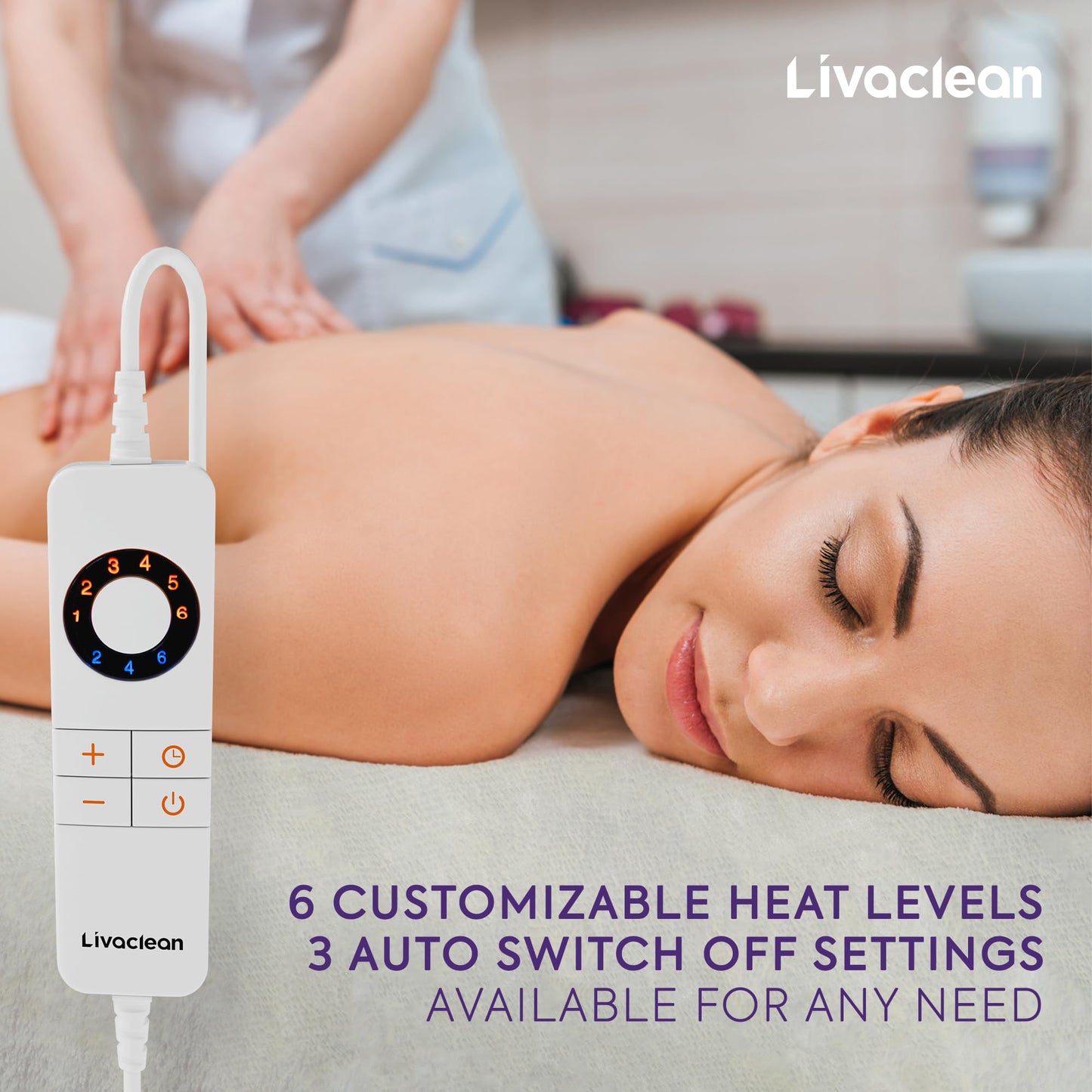 Livaclean Massage Table Warmer Heating Pad - 6 Temperature Settings - 71" x 31.5” - Soft Flannel Fleece Spa Bed Warmer - Electric Massage Table Heating Pad - 2 Year Replacement Guarantee