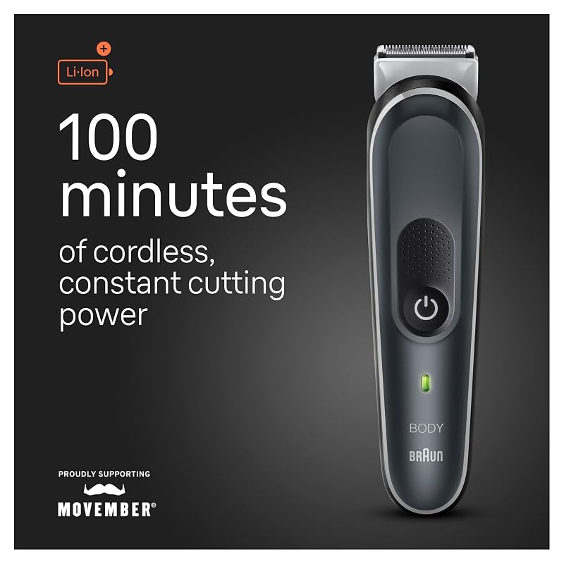 Braun Body Groomer 5360 Series 5 for Men – SkinSecure, 100-Minute Cordless, Wet & Dry