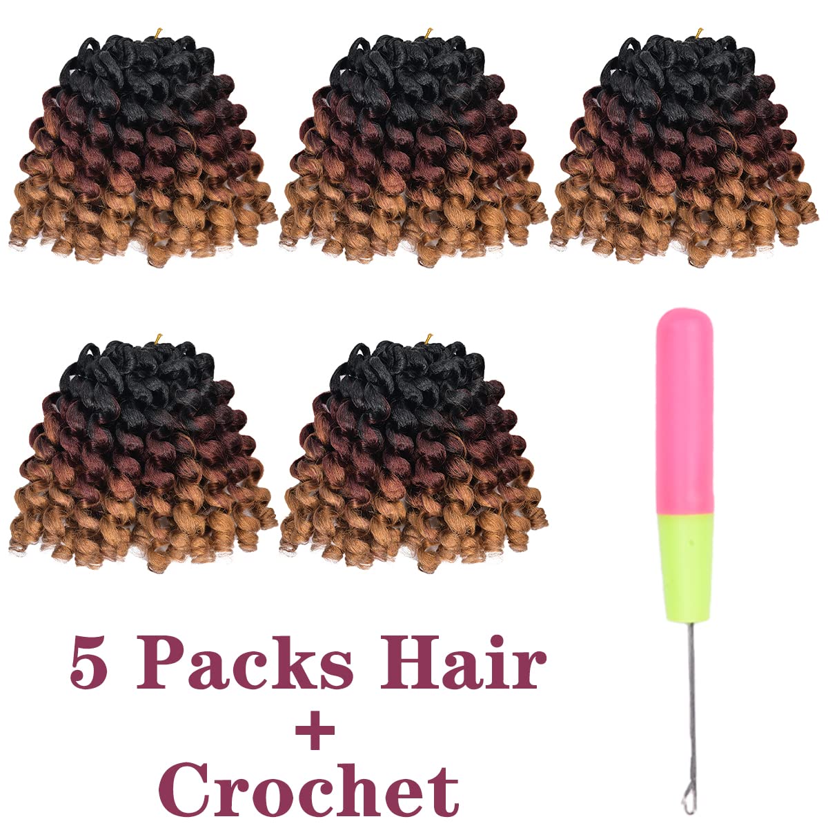Wand Curl Jamaican Crochet Hair 8 Inch 5 Packs T1B/27/30 80g/pcs Ringlet Twist Hair Extension Crochet Braids
