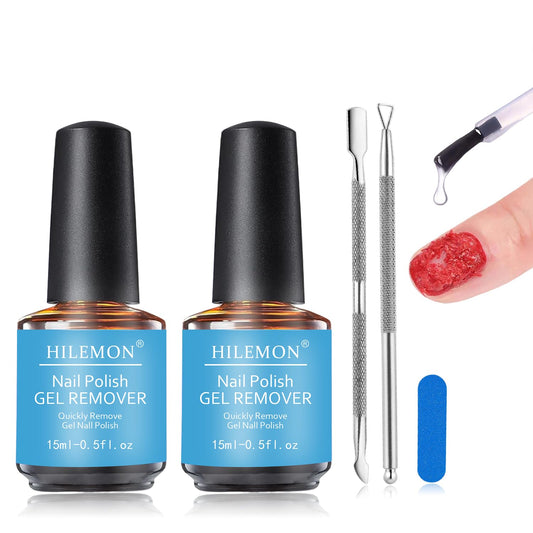 Quick Remover for Gel Nail Polish, Magic Gel Remover Easily Remove Polish in 3min, No Soaking or Wrapping, Professional Nail Remover 15ml (2PCS Remover)