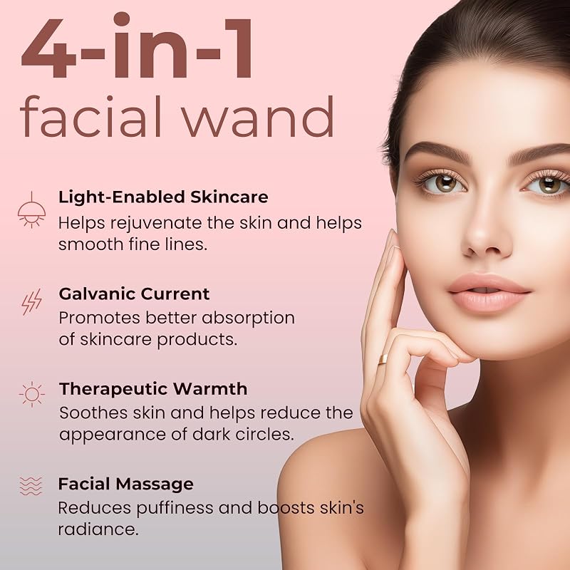 4-in-1 Light Therapy Wand for Face & Neck, Red Light + Microcurrent Eye Massager (2 Colors Led Light)