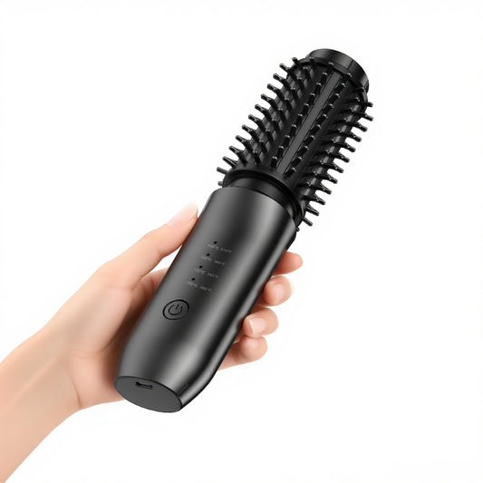 Cordless Curling Iron Brush, 1.5 Inch Mini Travel Hair Curler with 200 Million Negative Ions, Portable Heated Round Straightener Brush Rechargeable for Curl, Touch-Up, De-Frizz, Styling, Black