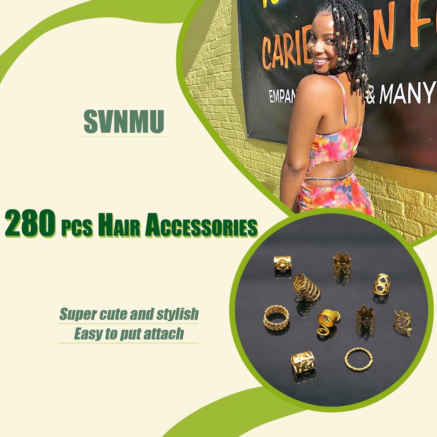 SVNMU 280 Pcs Gold Hair Jewelry for Braids Dreadlock Locs Metal Hair Clips Accessories for Women,Adjustable Hair Cuff Coils Rings Charms Braiding Decoration