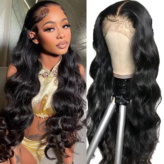 FASCARA 13x4 Body Wave Lace Front Wigs Human Hair Pre Plucked 180% Density HD Transparent Lace Frontal Wigs for Women, 9A, Small Bleached Knots, with Baby Hair, 18 Inch, Natural Color