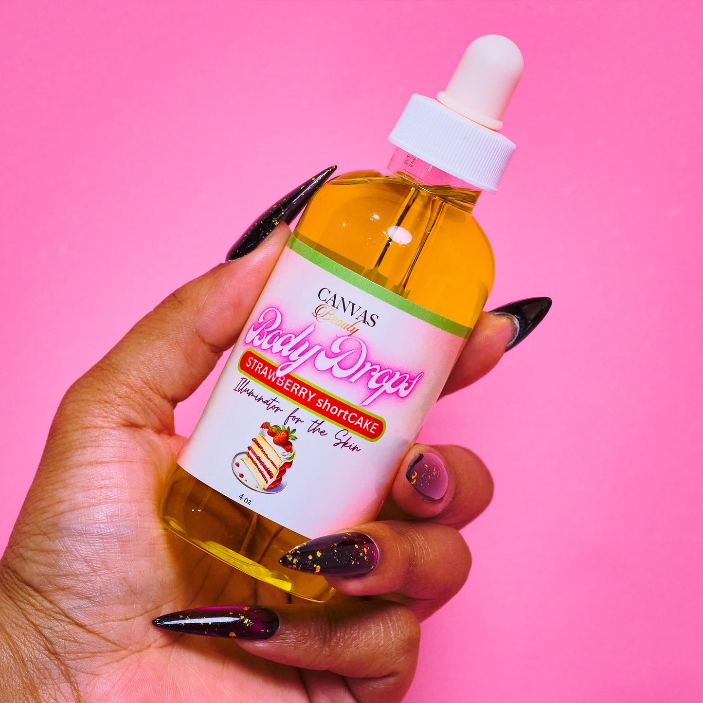 Canvas Beauty Body Drops, Strawberry Short Cake - With Coconut Oil, Jojoba Oil & Vitamin E