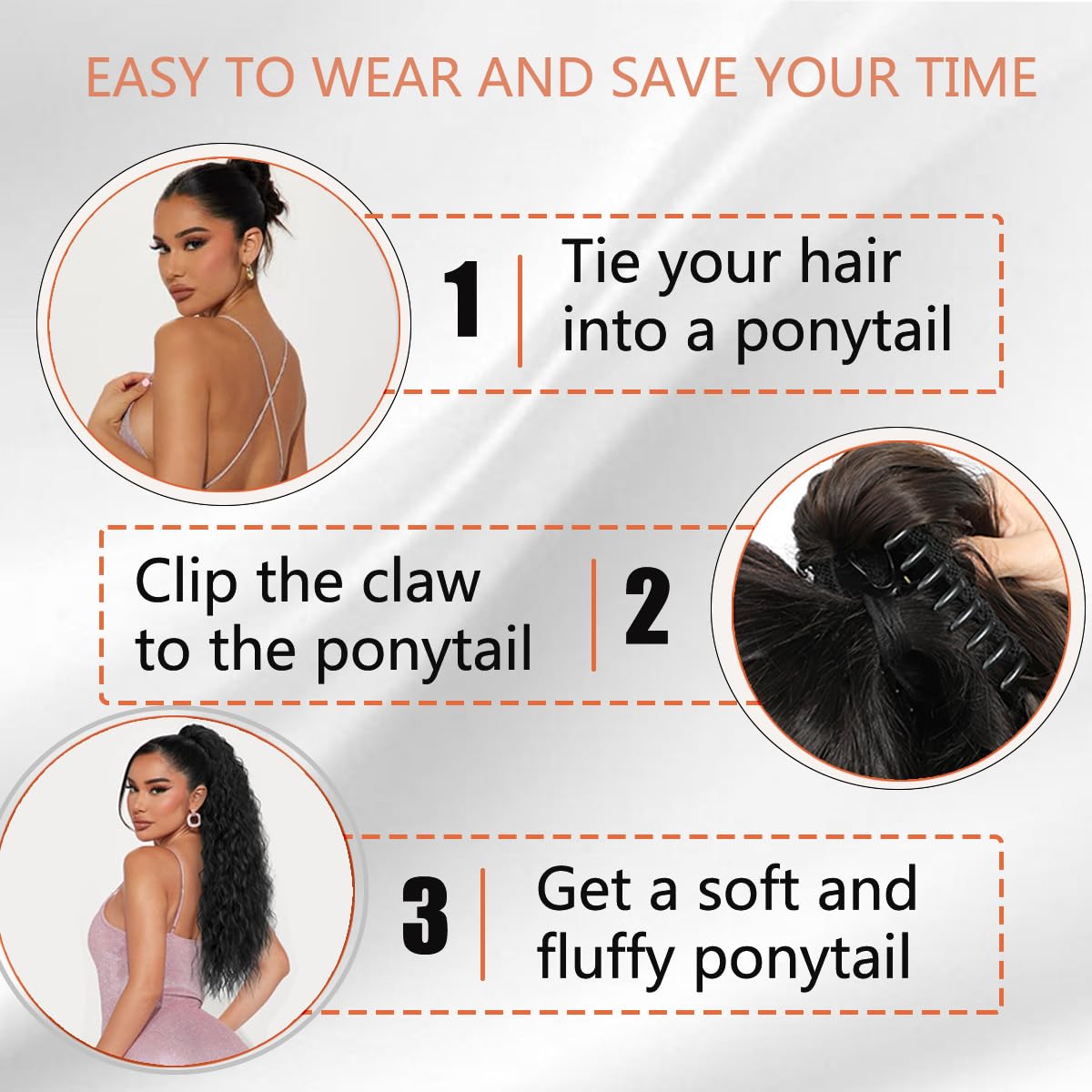 HEVAYO KISS Claw Clip Ponytail Extension 30Inch Omber Burgundy Pony Tails Hair Extensions Long Curly Synthetic Hairpieces for Women