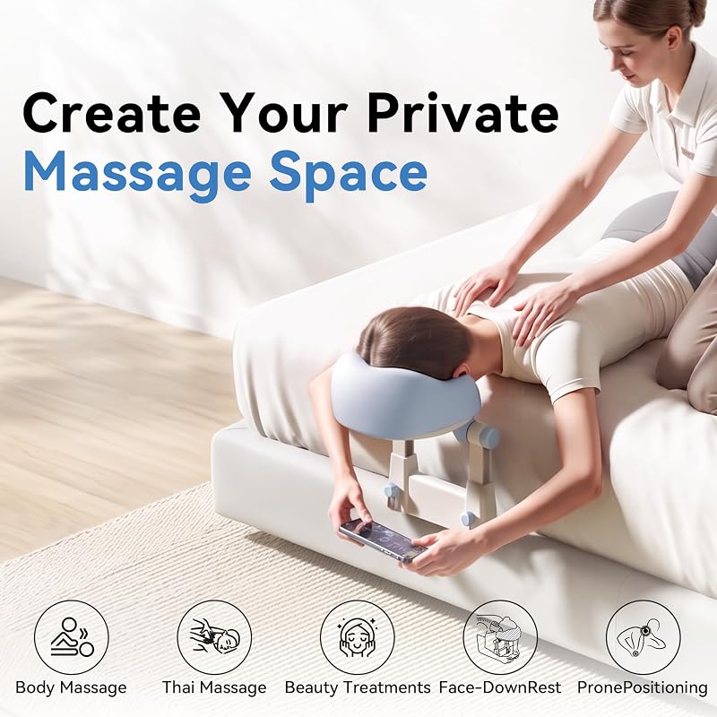 Airhop Adjustable Massage Headrest for Bed - 5"-18" Height, Soft Memory Foam Face Cradle (Blue)