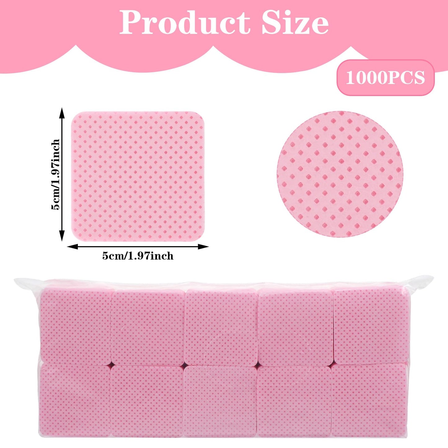 simarro 1000 Pcs Lint Free Nail Wipes, Pink Non-Woven Soft Nails Polish Remover Wipes, Cleaning Wipes Nails Supplies for Fingernail Polish Remover and Eyelash Extension Wipe for Nail Art