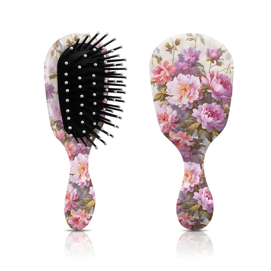 GABraden Mini Hair Brush,Cute Detangling Travel Hair Brush,Soft Bristles for Effortless Tangle Removal,Detangler Hairbrush for Women Men Boys Girls Kids Wet Dry All Hair Types(Pink Flowers)