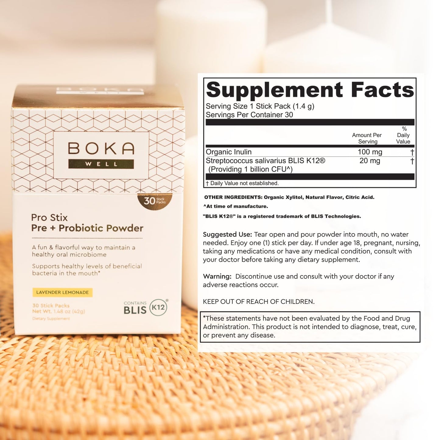 Boka Pro Stix Oral Probiotics for Mouth Bad Breath - 30ct Dental Probiotics Powder, Oral Health Pre + Probiotics for Teeth and Gums, BLIS K12 Oral Probiotic for Healthy Gum Health, Lemonade Lavender