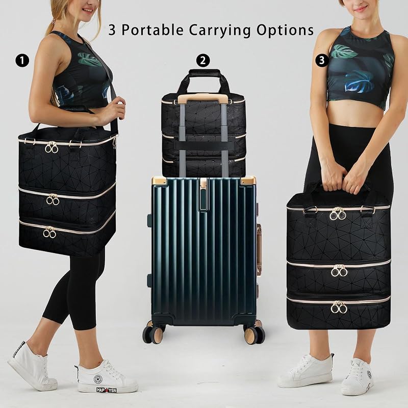 Nail Polish Organizer & Storage Case Holds 84 Bottles 3-Layer PU Leather Bag with UV Lamp (Black) - Detachable & Portable
