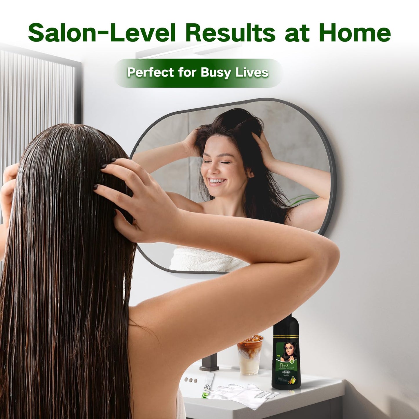 Fokiabin Gray Coverage Color Shampoo - 3-in-1 Color Depositing Shampoo with Herbal Formula, Ammonia-Free Hair Dye for Women & Men, Long-Lasting Root Touch Up (Dark Brown, Lasts 6 Weeks)