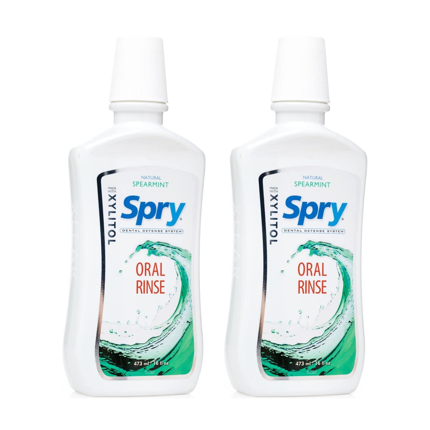 Spry Natural Xylitol Mouthwash Fluoride Free with Enamel Support, Gentle Alcohol Oral Rinse, Non-GMO, Spearmint - 16 fl oz (Pack of 2)