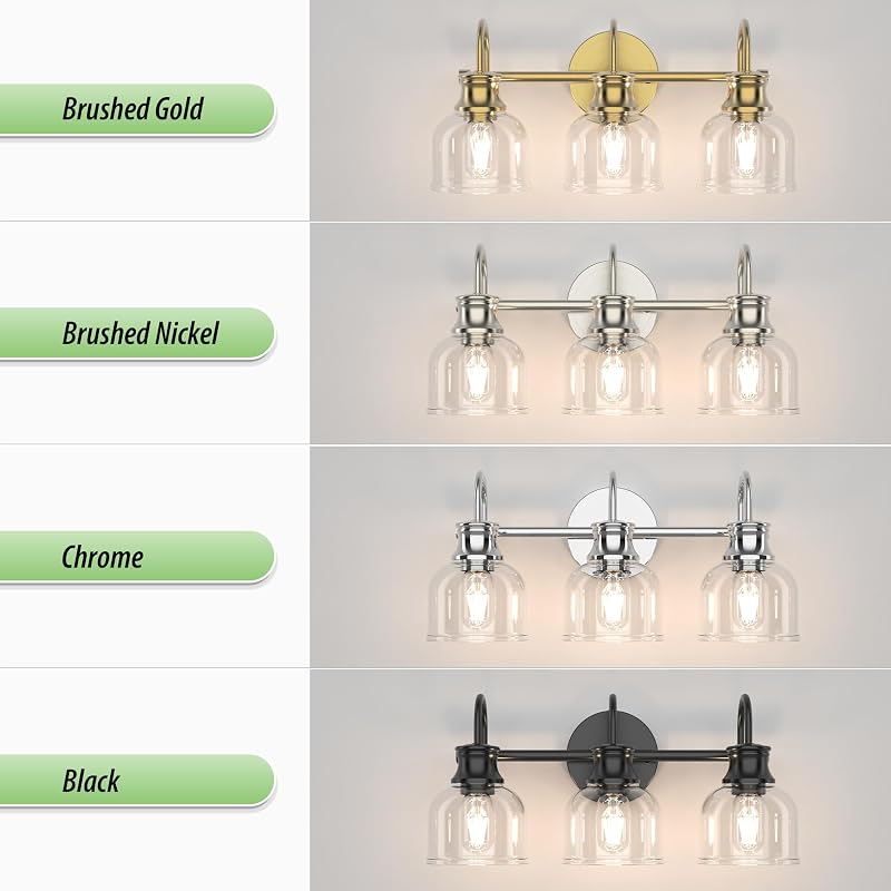 Chrome 3-Light Vanity Light Fixtures - Traditional Clear Glass with Black Backplate | Variation: Chrome+3Lights