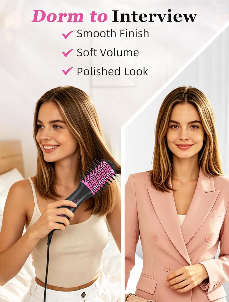 Travel Hair Dryer Brush 2-Inch Oval, Dual Voltage - Black & Pink (Variation: Black&Pink)