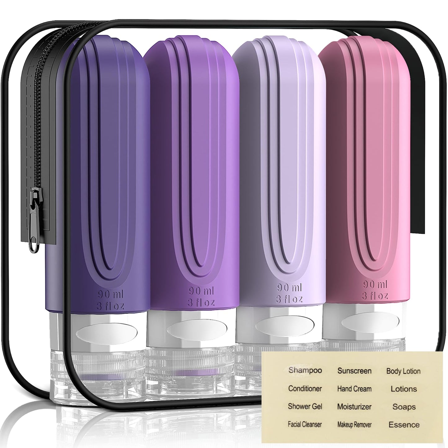 YIIMER Travel Bottles for Toiletries, 3oz TSA Approved Travel Size Toiletries, Silicone Leak-Proof Refillable Containers, Squeezable Liquid Essentials Bottles W/Clear Bag(PURPLE)