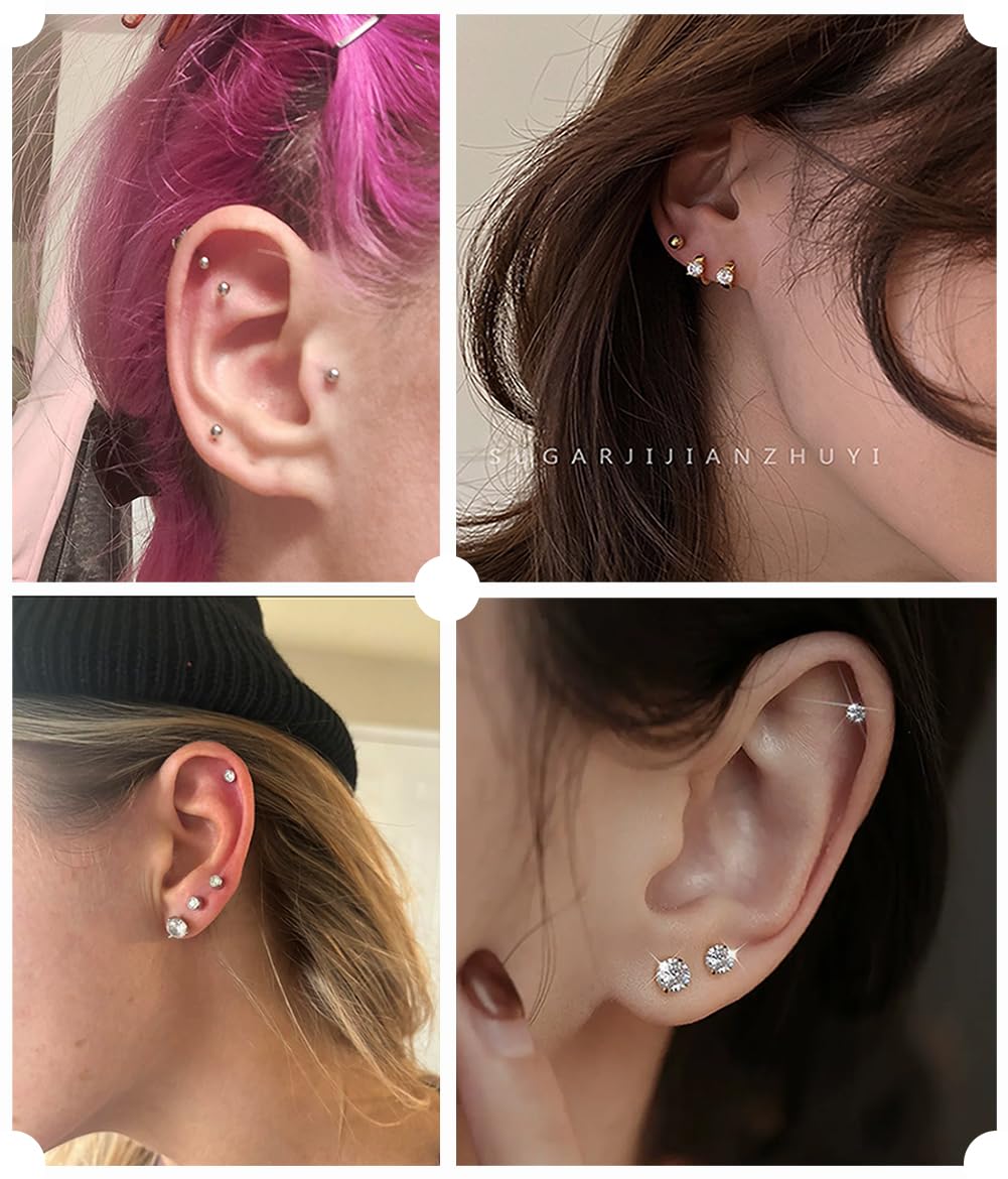 VitaCool 37 Pcs Ear Piercing Kit Disposable Ear Piercing Gun Kit with Sterile Multi-Sized CZ Earring Studs Easy and Safe Earring Self for Your Own Use at Home (3Mix-3mm-Gold-)