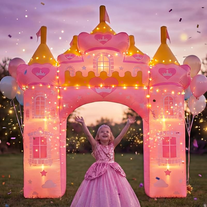 Princess Inflatable Arch 10 ft Pink Castle Outdoor Decor for Birthday Party